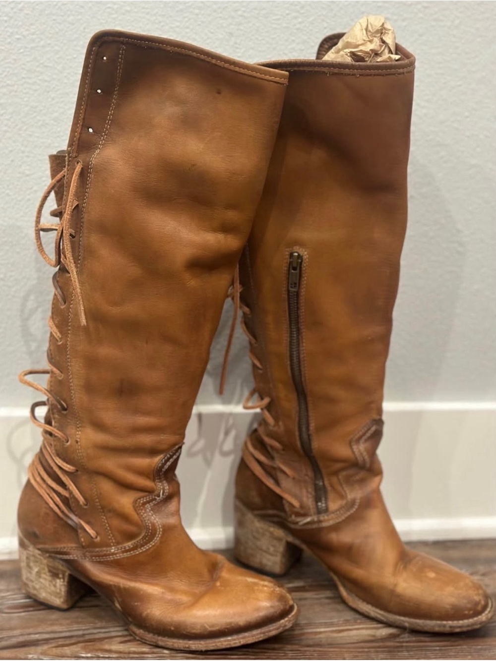 Freebird by Steven Tan Lace-Up Knee-High Leather Boots